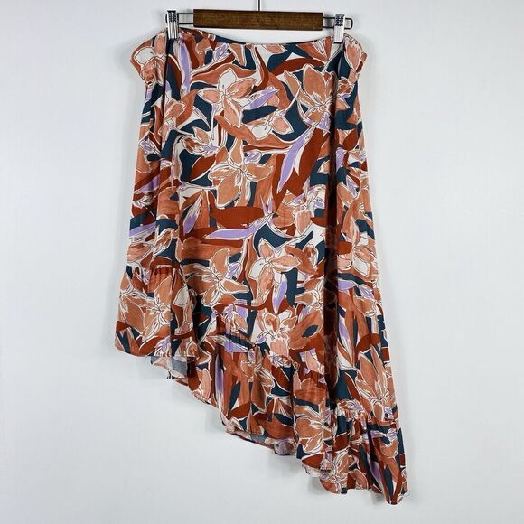 Nine West Size XL Floral Print Asymmetrical Midi Skirt - Picture 2 of 4